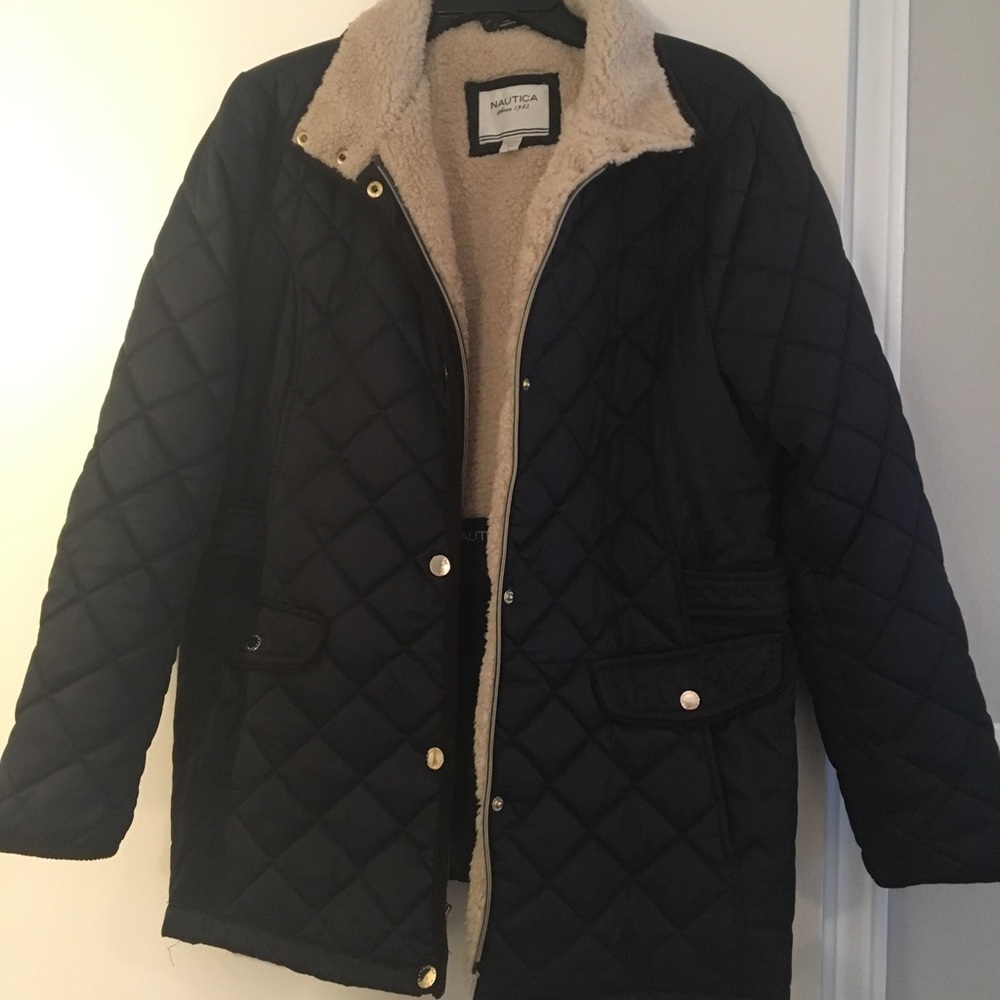 Nautica quilted,fleece lined jacket, XL, navy blue